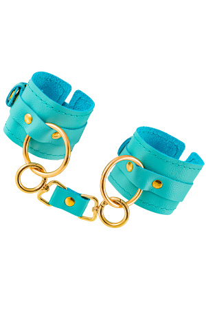 Наручники Pecado BDSM, прямоугольные, однослойные, натуральная кожа, голубой