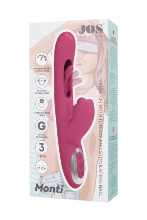 Вибратор с двигающимся язычком и стимулирующим шариком, JOS Monti, силикон, розовый, 24 см
