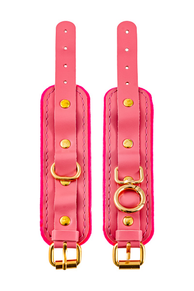 Наручники-браслеты Pecado BDSM, «МИНИ» двуслойный, оригинальная сцепка, натуральная кожа, розовый