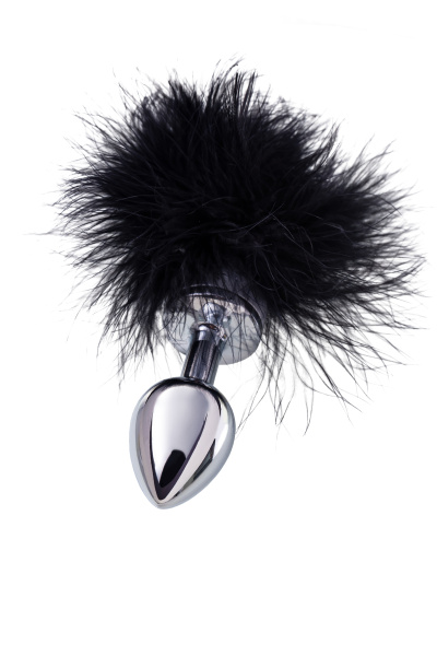 Анальная втулка TOYFA Metall, металл, серебристая, с черной опушкой, 6 см, Ø 2,9 см