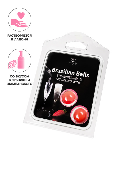 Массажное масло SECRET PLAY BRAZILIAN BALLS, клубника и шампанское, 2 х 4 гр